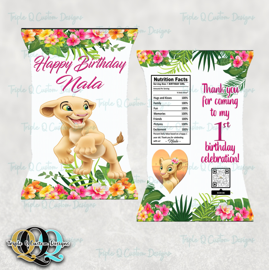Nala Chip Bags, Lion King Birthday Decor, Nala Party Ideas, Lion King Custom Chip Bags