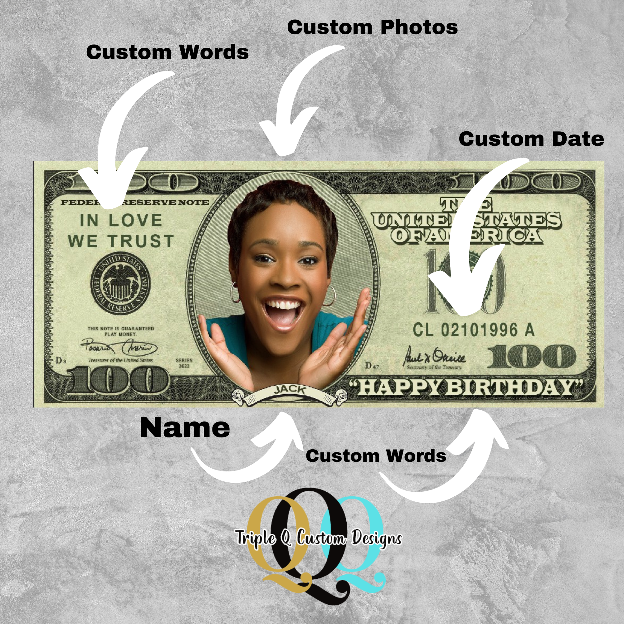 Custom Money Examples Custom $100 Bills | Birthday Money | Stacks of Bills – Triple Q Custom ...